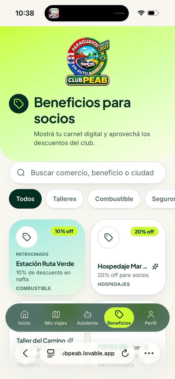 Galería de beneficios para socios de Club PEAB
