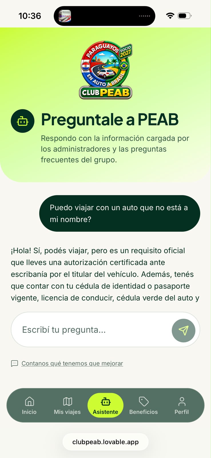 Conversación con el Asistente IA de Club PEAB